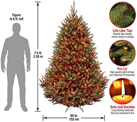 חברת העצים הלאומית עץ חג המולד המלאכותי מראש | כולל אורות מרובי צבעים מראש ועמדו | אשוח פרייזר - 7.5 רגל